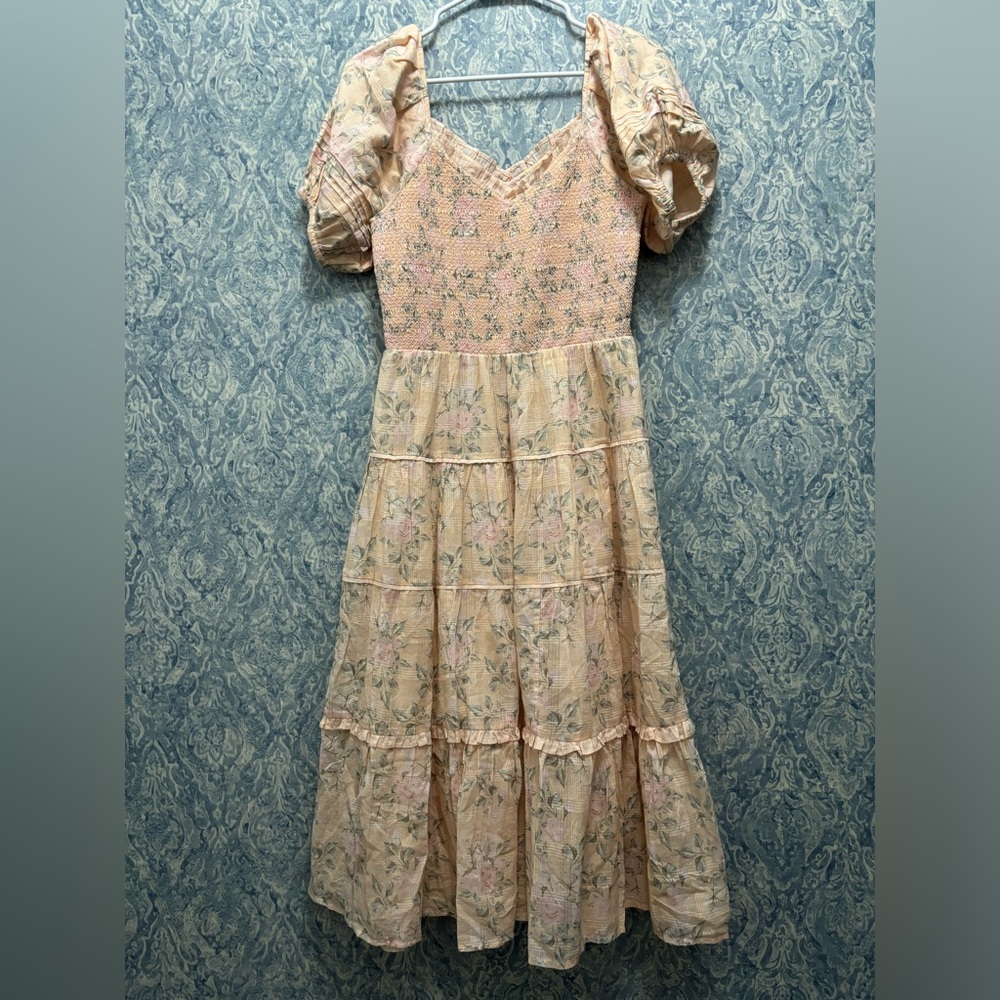 Ivy City Co Floral Pink and Cream Maxi Dress